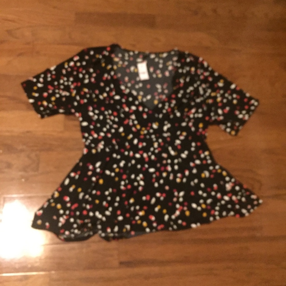Lane Bryant Black Blouse with Colorful Dots